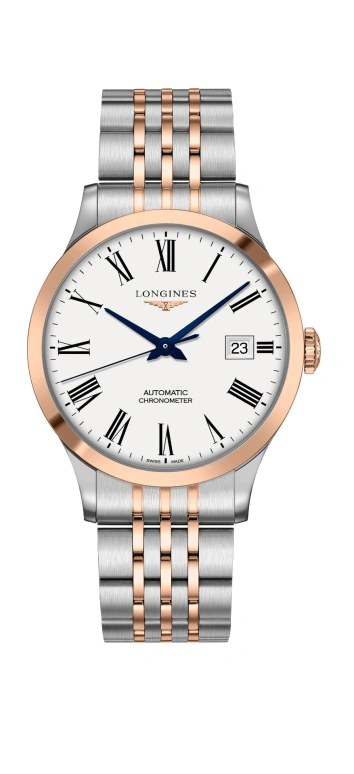 Longines,Record 40mm,40mm,Pink Gold,Stainless Steel,White,Automatic,Date,64hours,L2,L2.821.5.11.7
