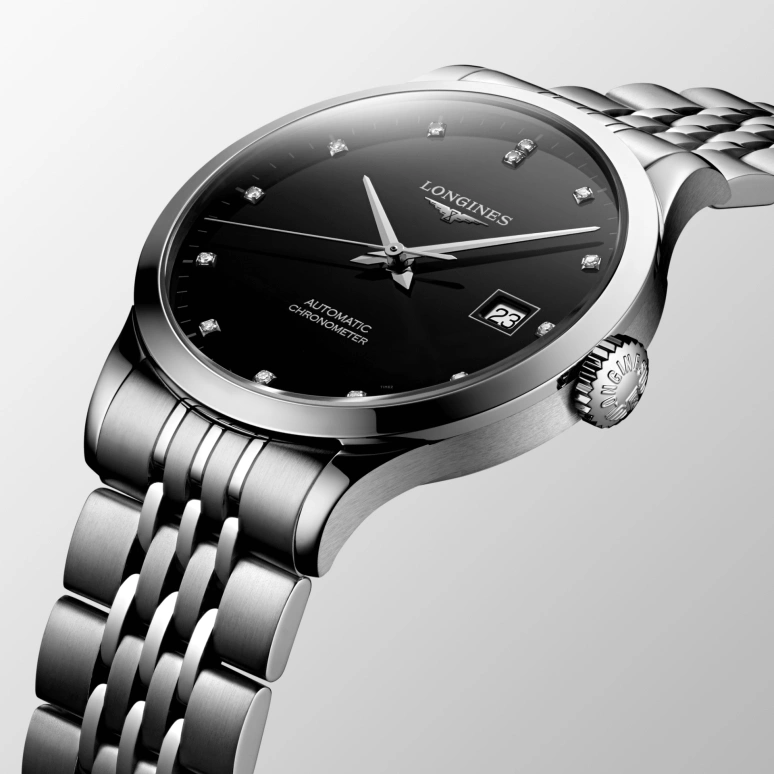 Longines,Record 38.50mm,38.50mm,Stainless Steel,Black,Automatic,Date,64hours,L2,L2.820.4.57.6