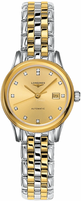 Longines,Flagship 30mm,30mm,Stainless Steel,Champagne,Automatic,Date,40hours,L4,L4.374.3.37.7