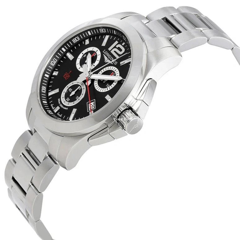 Longines,Conquest 44mm,44mm,Stainless Steel,Black,Quartz,Chronograph,Day,L3,L3.800.4.56.6