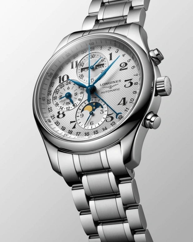 Longines,Master 42mm,42mm,Stainless Steel,Silver,Automatic,Chronograph,Moonphase,Month,Date,42hours,In-house Caliber,L2,L2.773.4.78.6