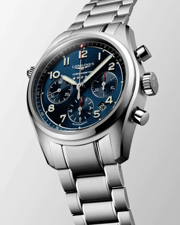 Longines,Spirit 42mm,42mm,Stainless Steel,Blue,Automatic,Chronograph,Date,Column Wheel,L3,L3.820.4.93.6
