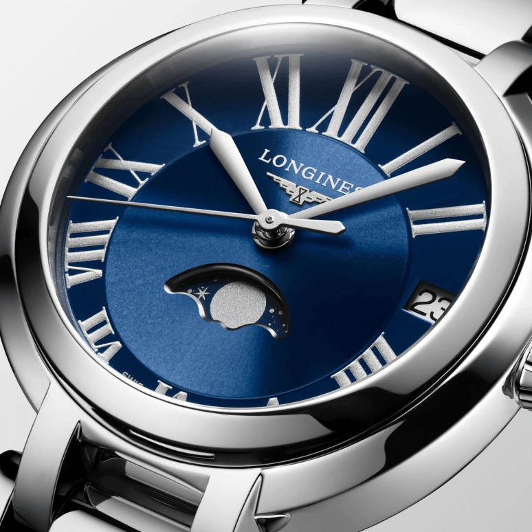 Longines,PrimaLuna 30.50mm,30.50mm,Stainless Steel,Blue,Quartz,Moonphase,Day,L8,L8.115.4.91.6
