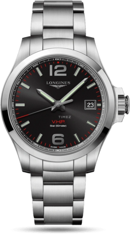 Longines,Conquest V.H.P. 41mm,41mm,Stainless Steel,Black,Quartz,Date,In-house Caliber,L3,L3.716.4.56.6