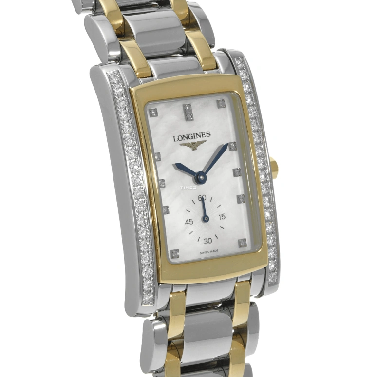 Longines,DolceVita 26.30x32.10mm,26.30x32.10mm,Stainless Steel,Yellow Gold,White,Quartz,In-house Caliber,Sapphire,Crystal Glass,L5,L5.655.5.09.7