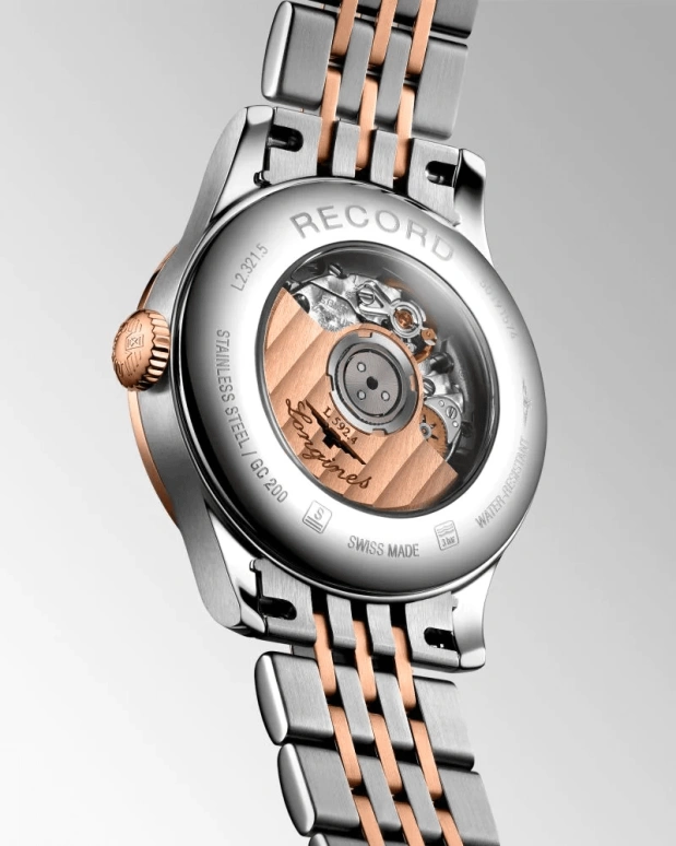 Longines,Record 30mm,30mm,Pink Gold,Stainless Steel,White,Automatic,Date,40hours,L2,L2.321.5.87.7