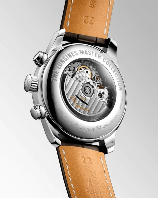 Longines,Master 44mm,44mm,Stainless Steel,Silver,Automatic,Chronograph,Moonphase,Date,Column Wheel,54hours,In-house Caliber,L2,L2.859.4.78.3