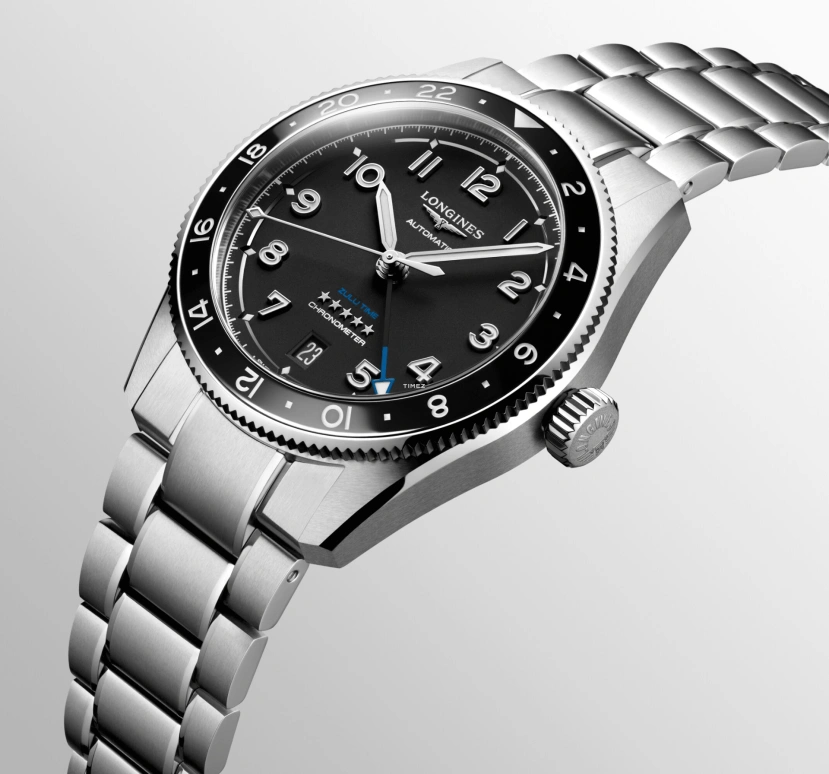 Longines,Spirit 39mm,39mm,Stainless Steel,Black,Automatic,Day,Dule Time,L3,L3.802.4.53.6