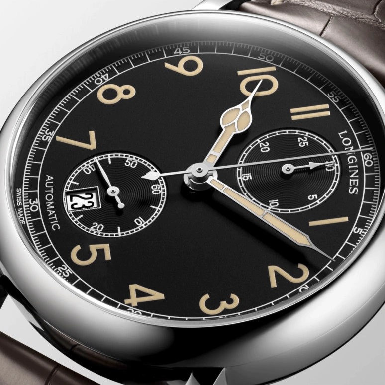 Longines,Heritage Classic 41mm,41mm,Stainless Steel,Black,Automatic,Chronograph,Monopoussoir,Date,Power Reserve Indicator,54hours,In-house Caliber,L2,L2.812.4.53.2
