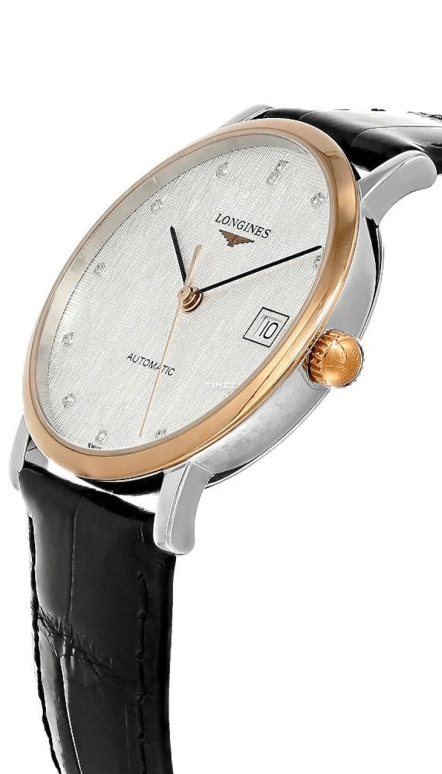 Longines,Elegant 34.50mm,34.50mm,Stainless Steel,Rose Gold,Grey,Automatic,Day,65hours,L4,L4.809.5.77.0
