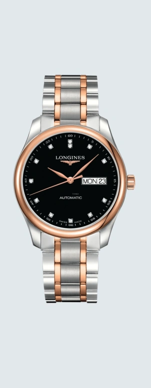 Longines,Master 38.50mm,38.50mm,Pink Gold,Stainless Steel,Black,Automatic,Date,Day,L2,L2.755.5.59.7