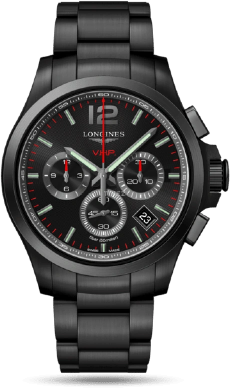 Longines,Conquest V.H.P. 42mm,42mm,Stainless Steel,Black,Quartz,Chronograph,Date,L3,L3.717.2.56.6