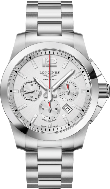 Longines,Conquest 44mm,44mm,Stainless Steel,Silver,Automatic,Chronograph,Day,L3,L3.801.4.76.6