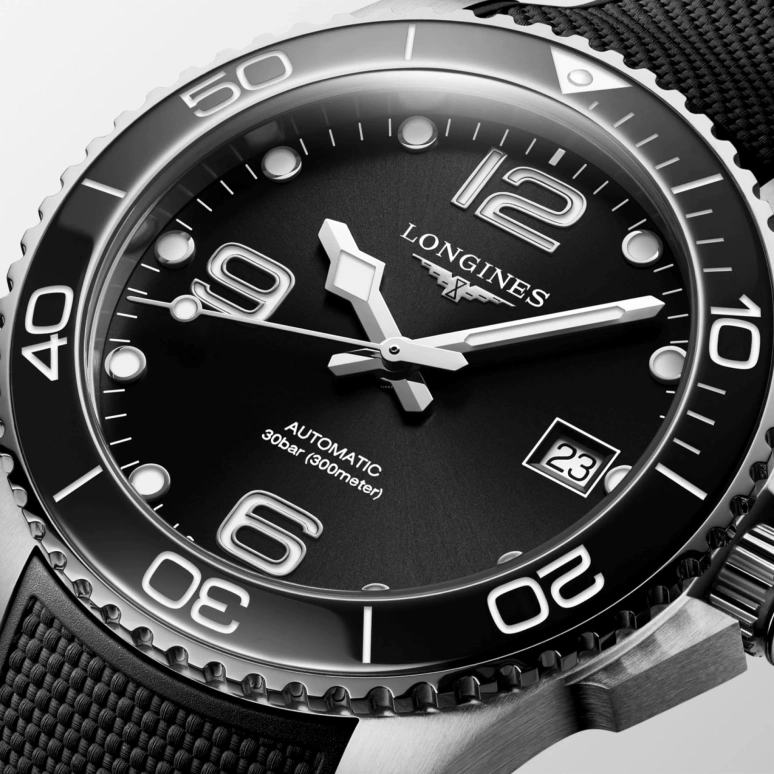 Longines,HydroConquest 39mm,39mm,Ceramic,Stainless Steel,Black,Automatic,Date,64hours,L3,L3.780.4.56.9