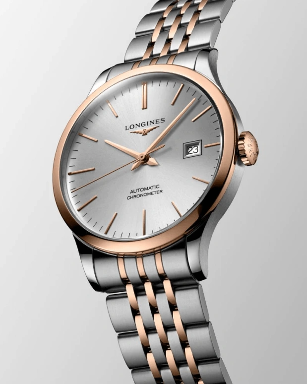 Longines,Record 40mm,40mm,Pink Gold,Stainless Steel,Silver,Automatic,Date,64hours,L2,L2.821.5.72.7