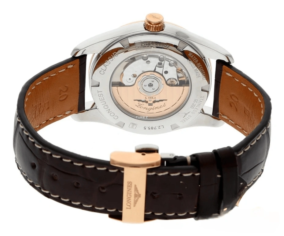 Longines,Conquest Classic 40mm,40mm,Stainless Steel,Rose Gold,Silver,Automatic,Day,65hours,L2,L2.785.5.76.5