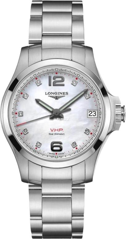 Longines,Conquest V.H.P. 36mm,36mm,Stainless Steel,White,Quartz,Day,In-house Caliber,L3,L3.316.4.87.6