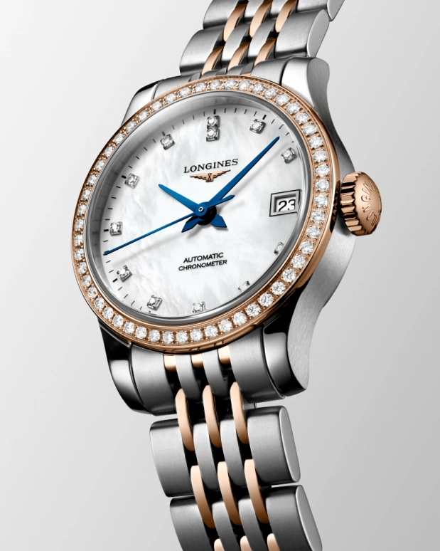 Longines,Record 26mm,26mm,Pink Gold,Stainless Steel,White,Automatic,Date,40hours,L2,L2.320.5.89.7