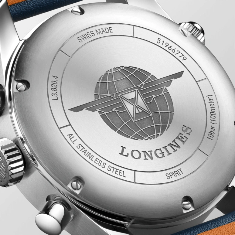 Longines,Spirit 42mm,42mm,Stainless Steel,Blue,Automatic,Chronograph,Date,Column Wheel,L3,L3.820.4.93.0
