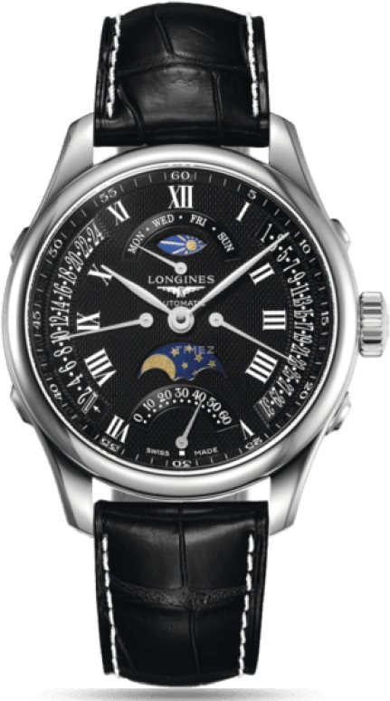 Longines,Master 41mm,41mm,Stainless Steel,Black,Automatic,Moonphase,Date,Power Reserve Indicator,Flyback,48hours,In-house Caliber,L2,L2.738.4.51.8