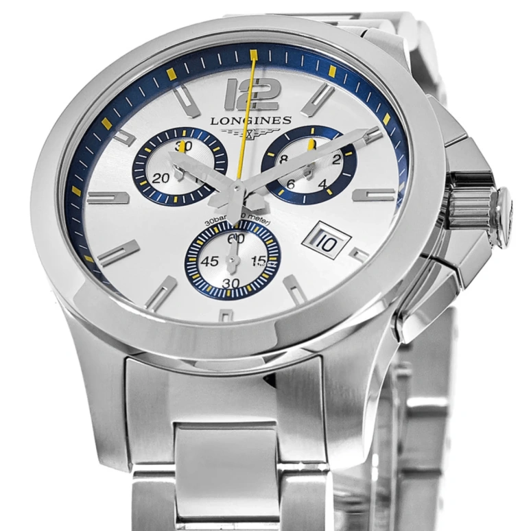Longines,Conquest 36mm,36mm,Stainless Steel,Silver,Quartz,Chronograph,Day,L3,L3.379.4.78.6