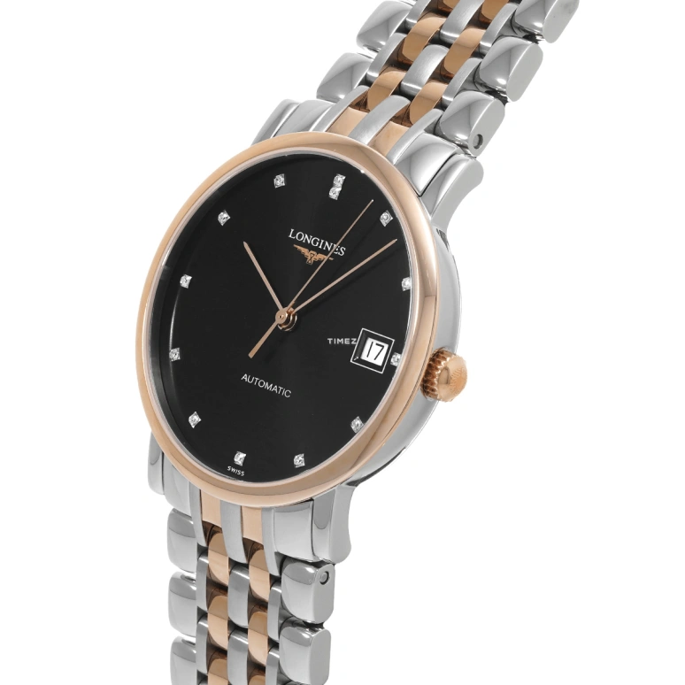 Longines,Elegant 34.50mm,34.50mm,Red Gold,Stainless Steel,Black,Automatic,Day,65hours,L4,L4.809.5.57.7