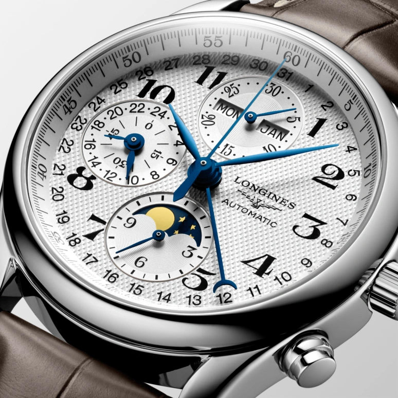 Longines,Master 40mm,40mm,Stainless Steel,Silver,Automatic,Chronograph,Moonphase,Month,Date,66hours,In-house Caliber,L2,L2.673.4.78.3