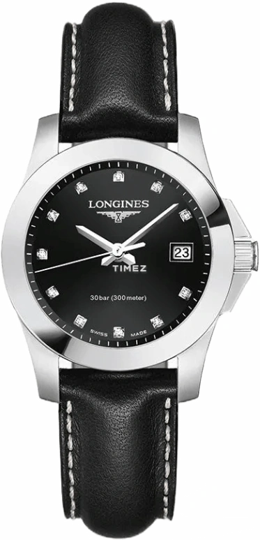Longines,Conquest 29.50mm,29.50mm,Stainless Steel,Black,Quartz,Day,26280hours,L3,L3.376.4.57.3