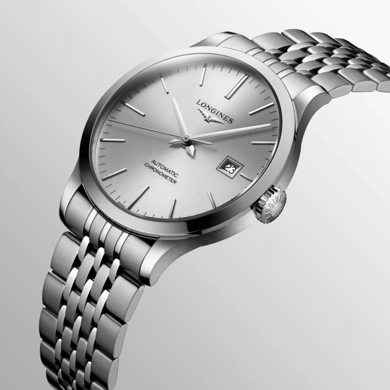 Longines,Record 40mm,40mm,Stainless Steel,Silver,Automatic,Date,40hours,L2,L2.821.4.72.6