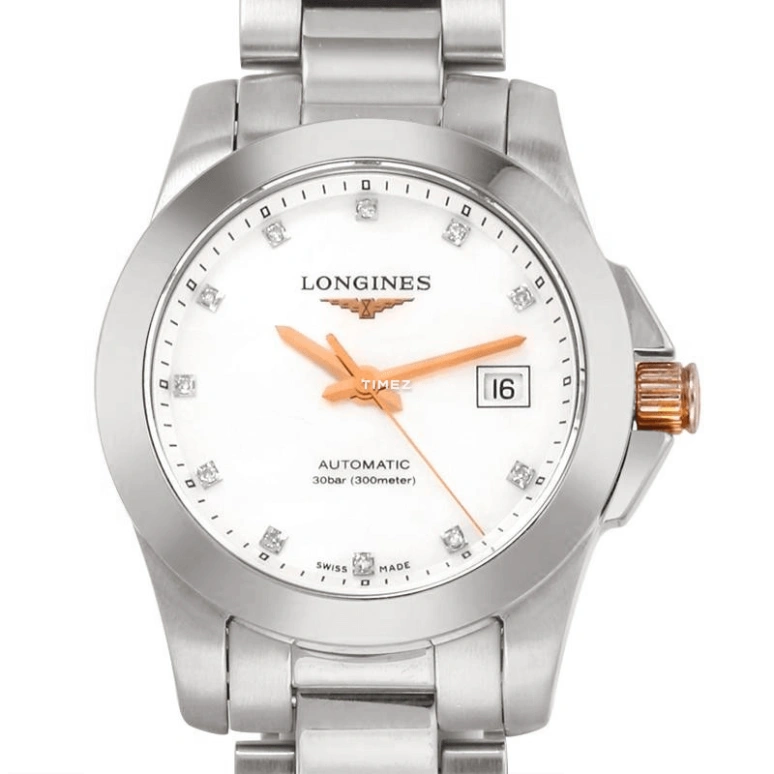 Longines,Conquest 29.50mm,29.50mm,Stainless Steel,White,Automatic,Day,40hours,L3,L3.276.3.87.6
