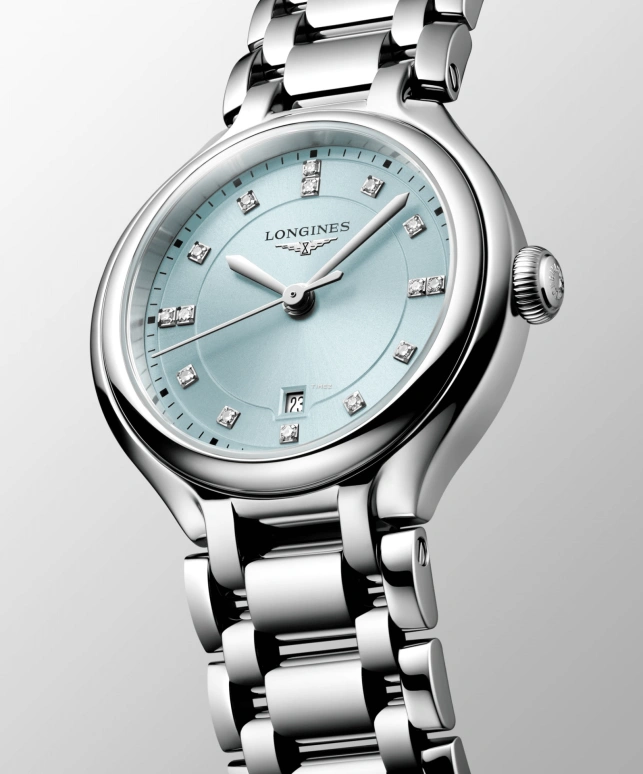 Longines,PrimaLuna 30mm,30mm,Stainless Steel,Ice Blue,Quartz,Day,In-house Caliber,L8,L8.142.4.97.6