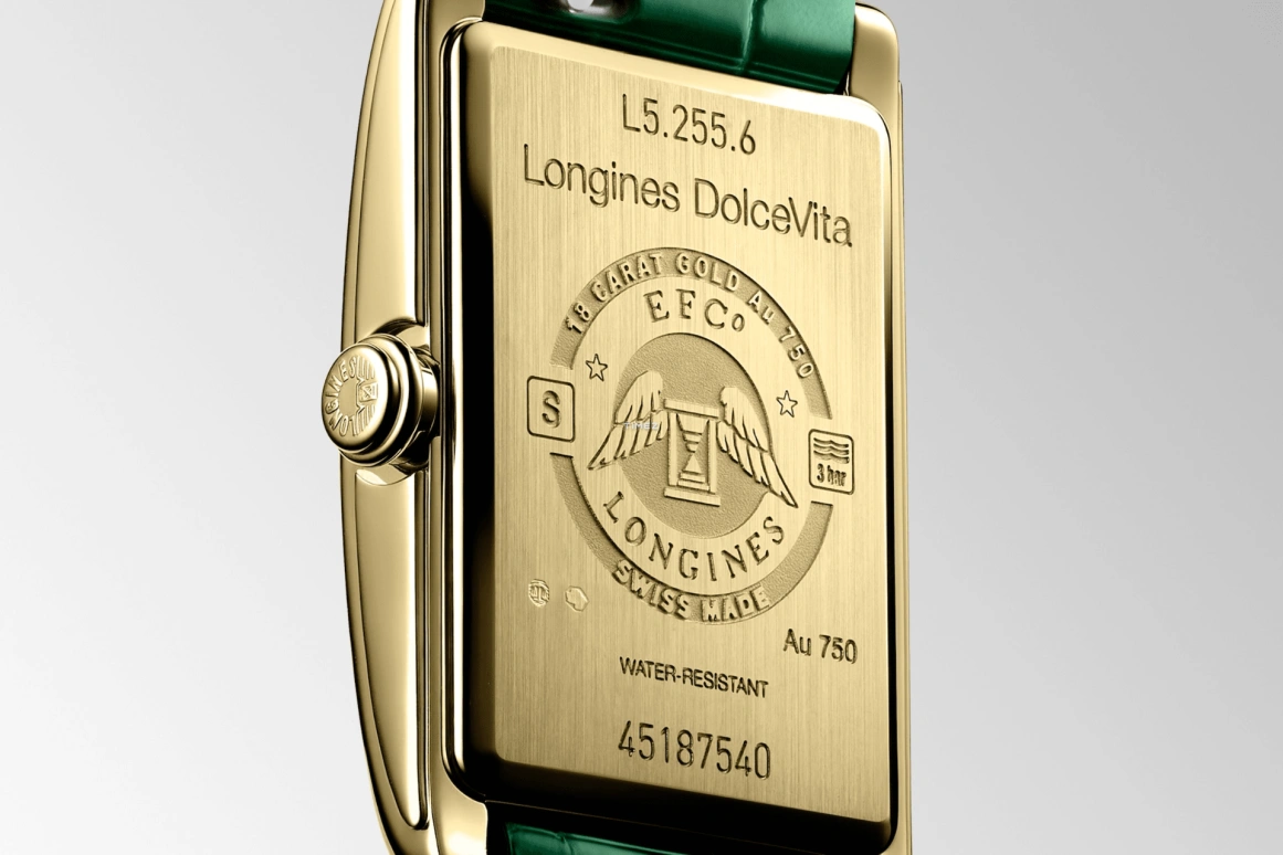 Longines,DolceVita 20.50x32mm,20.50x32mm,Yellow Gold,Green,Quartz,26280hours,In-house Caliber,L5,L5.255.6.95.2