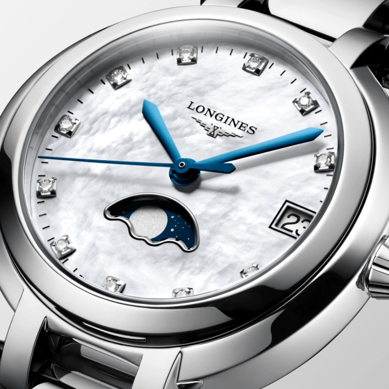Longines,PrimaLuna 30.50mm,30.50mm,Stainless Steel,White,Quartz,Moonphase,Date,L8,L8.115.4.87.6