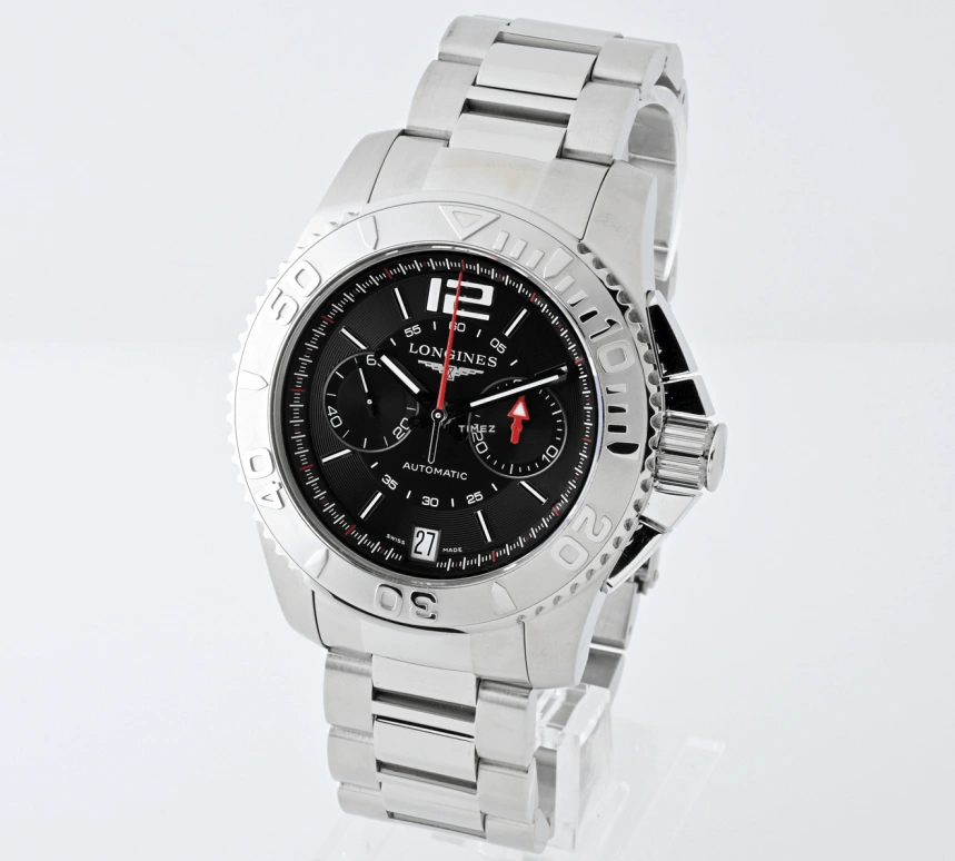 Longines,HydroConquest 47.50mm,47.50mm,Stainless Steel,Black,Automatic,Chronograph,Day,L3,L3.765.4.56.6
