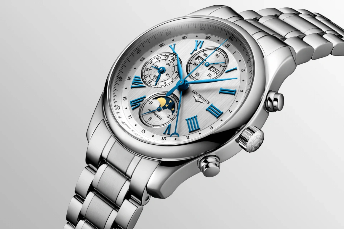 Longines,Master 42mm,42mm,Stainless Steel,Silver,Automatic,Chronograph,Moonphase,Month,Date,54hours,In-house Caliber,L2,L2.773.4.71.6