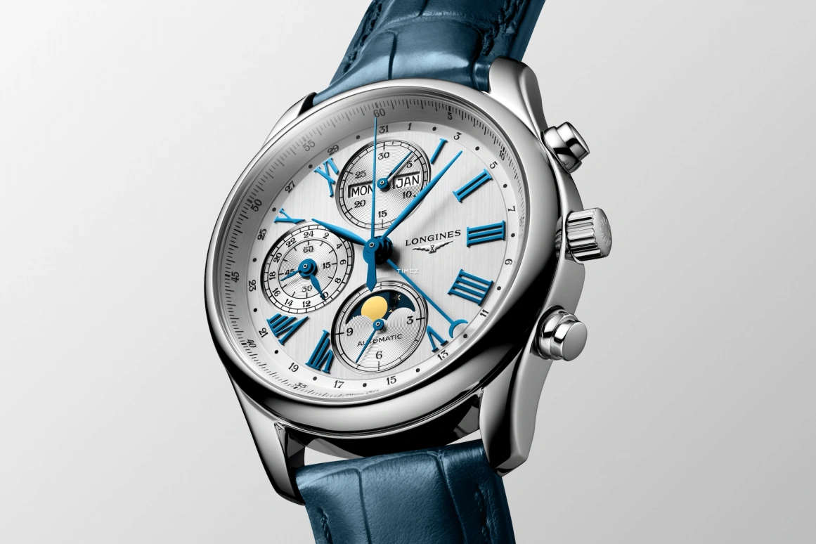 Longines,Master 40mm,40mm,Stainless Steel,White,Silver,Automatic,Chronograph,Moonphase,Month,Date,Sapphire,Crystal Glass,Round,L2,L2.673.4.71.2 