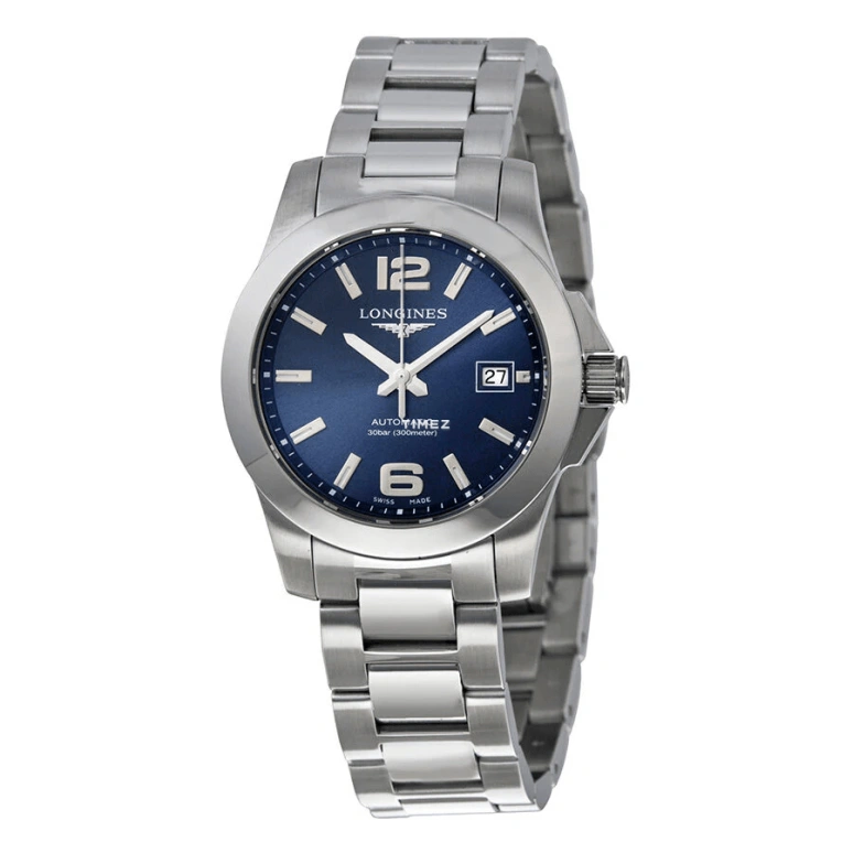 Longines,Conquest 29.50mm,29.50mm,Stainless Steel,Blue,Automatic,Day,40hours,L3,L3.276.4.99.6