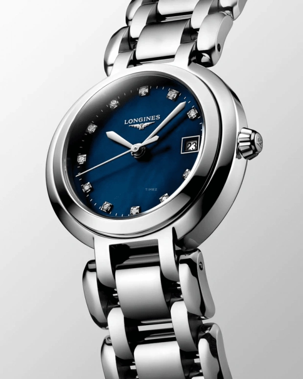 Longines,PrimaLuna 26.50mm,26.50mm,Stainless Steel,Blue,Quartz,Date,26280hours,L8,L8.110.4.98.6