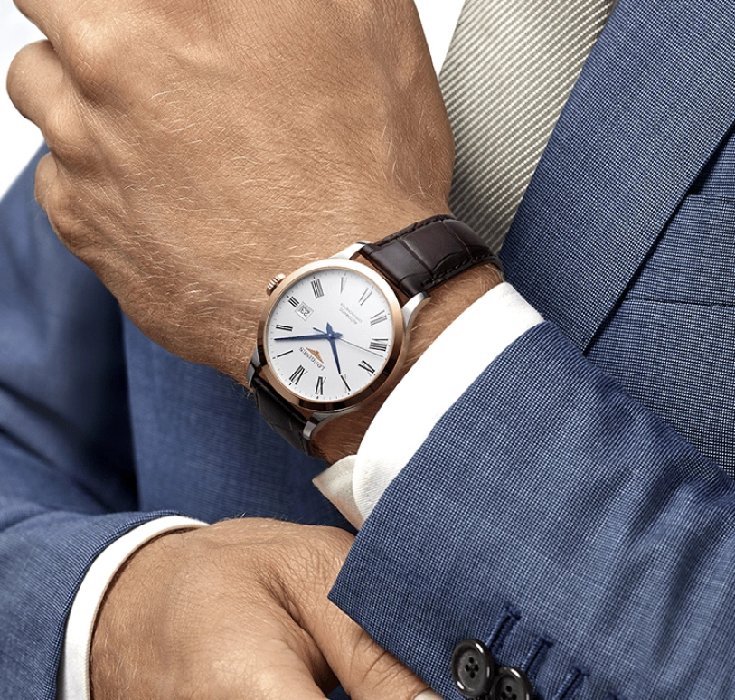 Longines,Record 40mm,40mm,Pink Gold,Stainless Steel,White,Automatic,Date,64hours,L2,L2.821.5.11.2