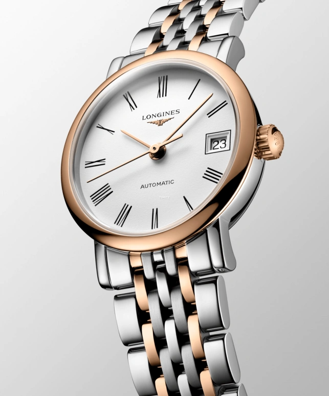 Longines,Elegant 25.50mm,25.50mm,Stainless Steel,Pink Gold,White,Automatic,Day,40hours,L4,L4.309.5.18.7