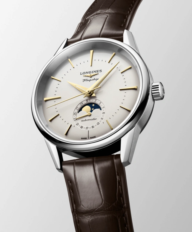 Longines,Flagship 38.50mm,38.50mm,Stainless Steel,Silver,Automatic,Moonphase,Day,L4,L4.815.4.78.2