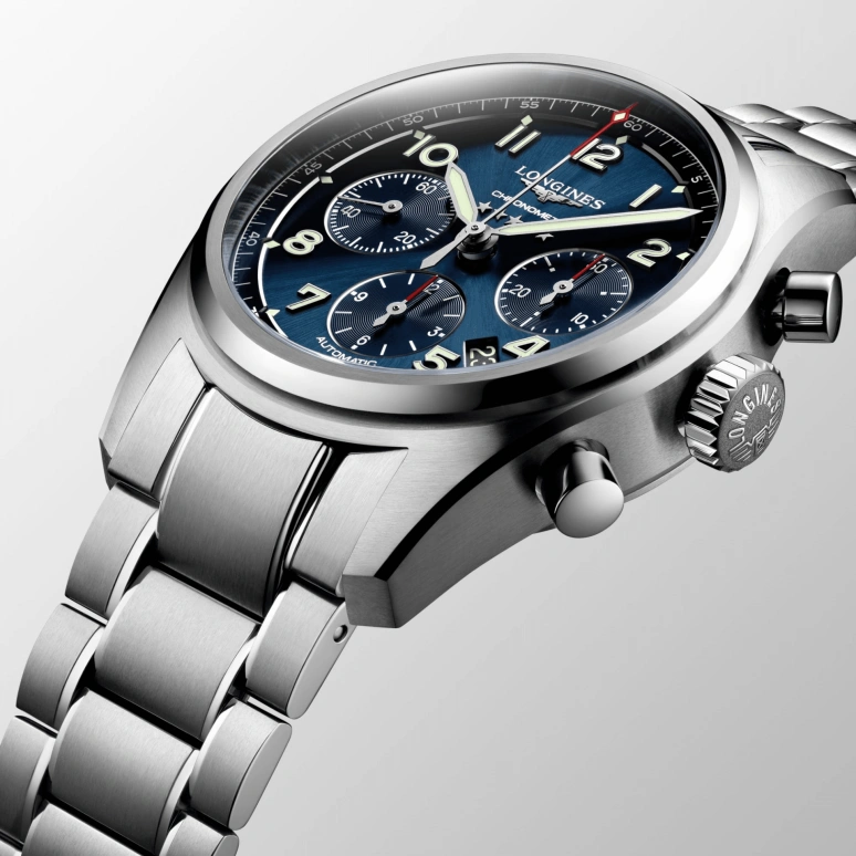 Longines,Spirit 42mm,42mm,Stainless Steel,Blue,Automatic,Chronograph,Date,Column Wheel,L3,L3.820.4.93.6