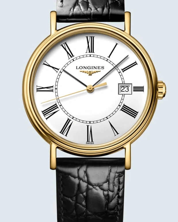 Longines,Presence 33mm,33mm,Yellow Gold,White,Quartz,Date,26280hours,L4,L4.743.6.11.0