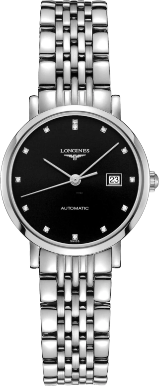 Longines,Elegant 29mm,29mm,Stainless Steel,Black,Automatic,Date,40hours,L4,L4.310.4.57.6