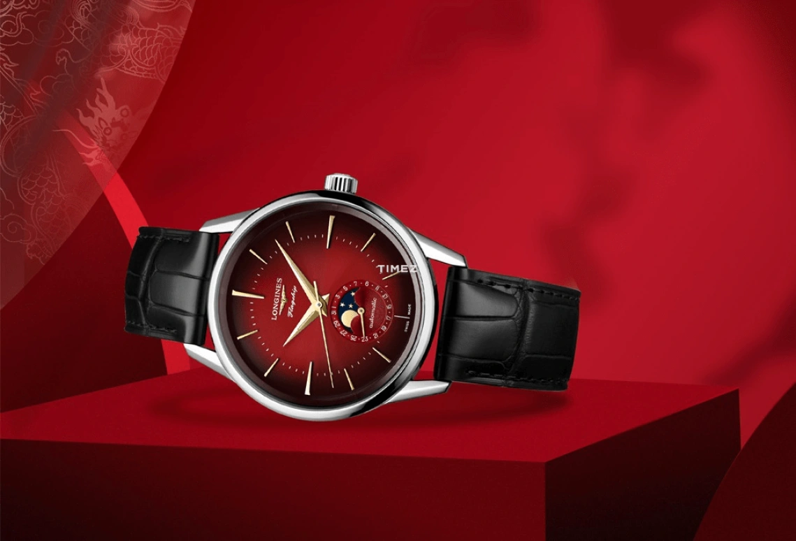 Longines,Heritage Classic 38.50mm,38.50mm,Stainless Steel,Red,Automatic,Moonphase,Day,L4,L4.815.4.09.2