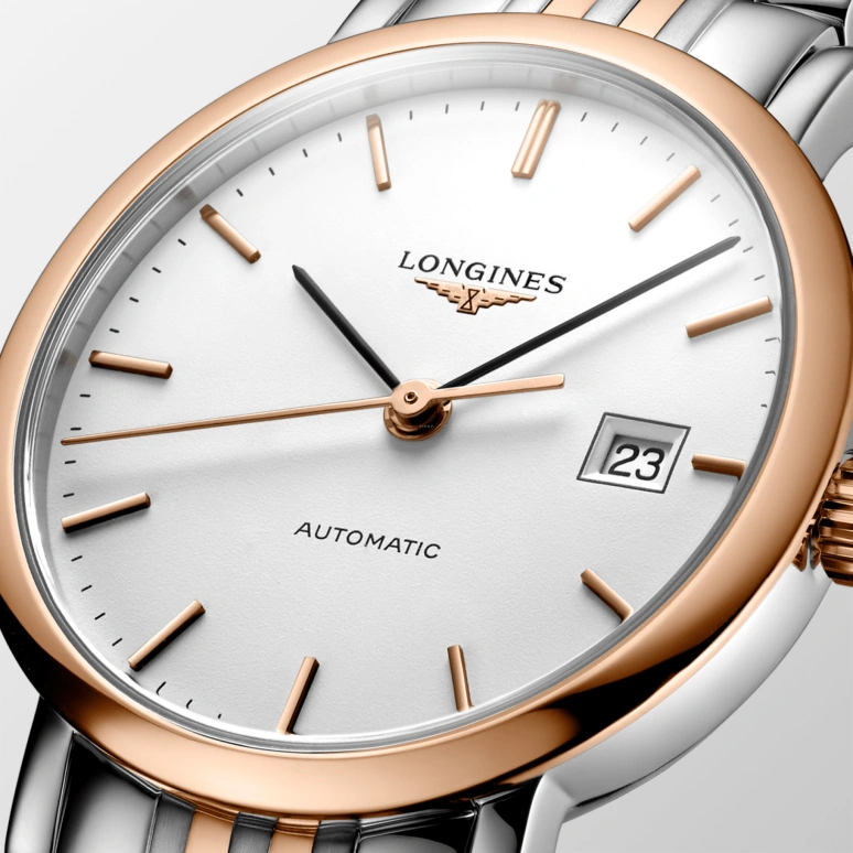 Longines,Elegant 29mm,29mm,Pink Gold,Stainless Steel,White,Automatic,Date,40hours,L4,L4.310.5.12.7