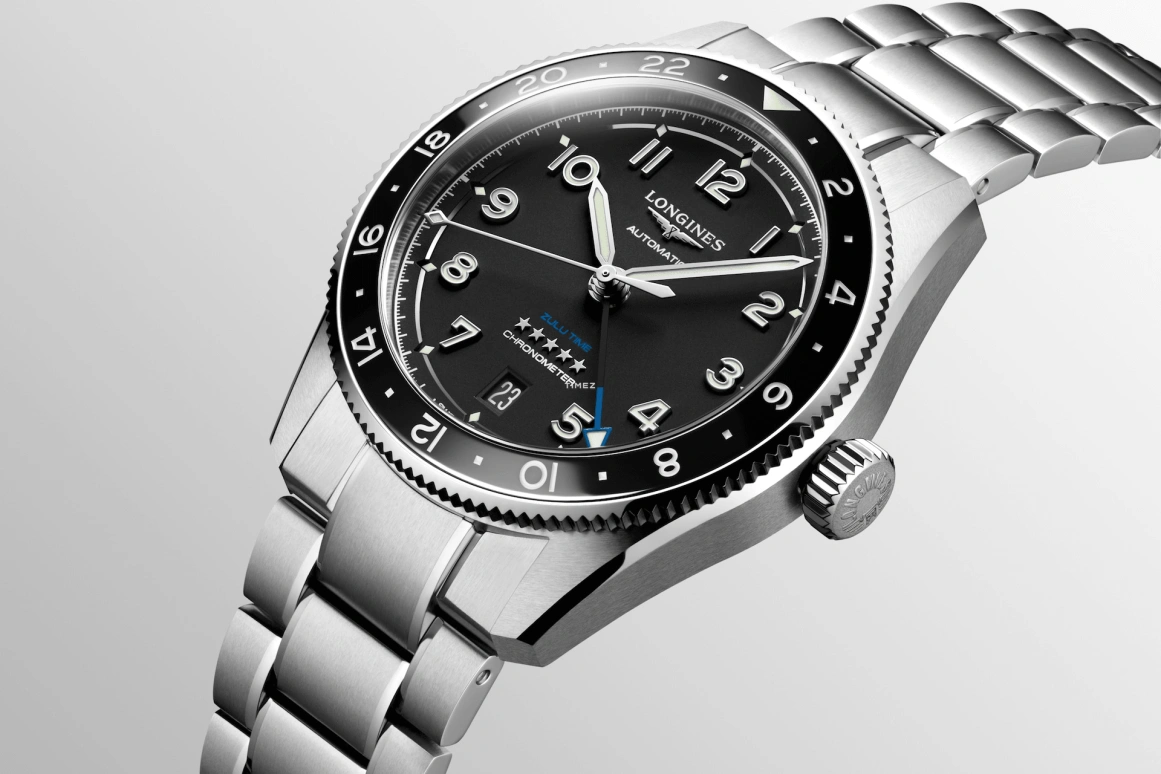 Longines,Spirit 39mm,39mm,Stainless Steel,Black,Automatic,Day,Dule Time,L3,L3.802.4.53.6