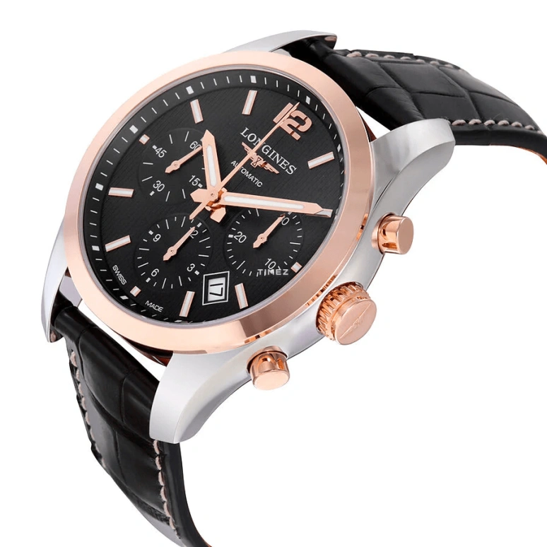Longines,Conquest Classic 41mm,41mm,Stainless Steel,Rose Gold,Black,Automatic,Chronograph,Day,L2,L2.786.5.56.3