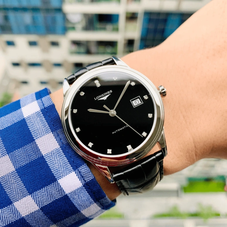 Longines,Flagship 40mm,40mm,Stainless Steel,Black,Automatic,Day,65hours,L4,L4.984.4.57.2