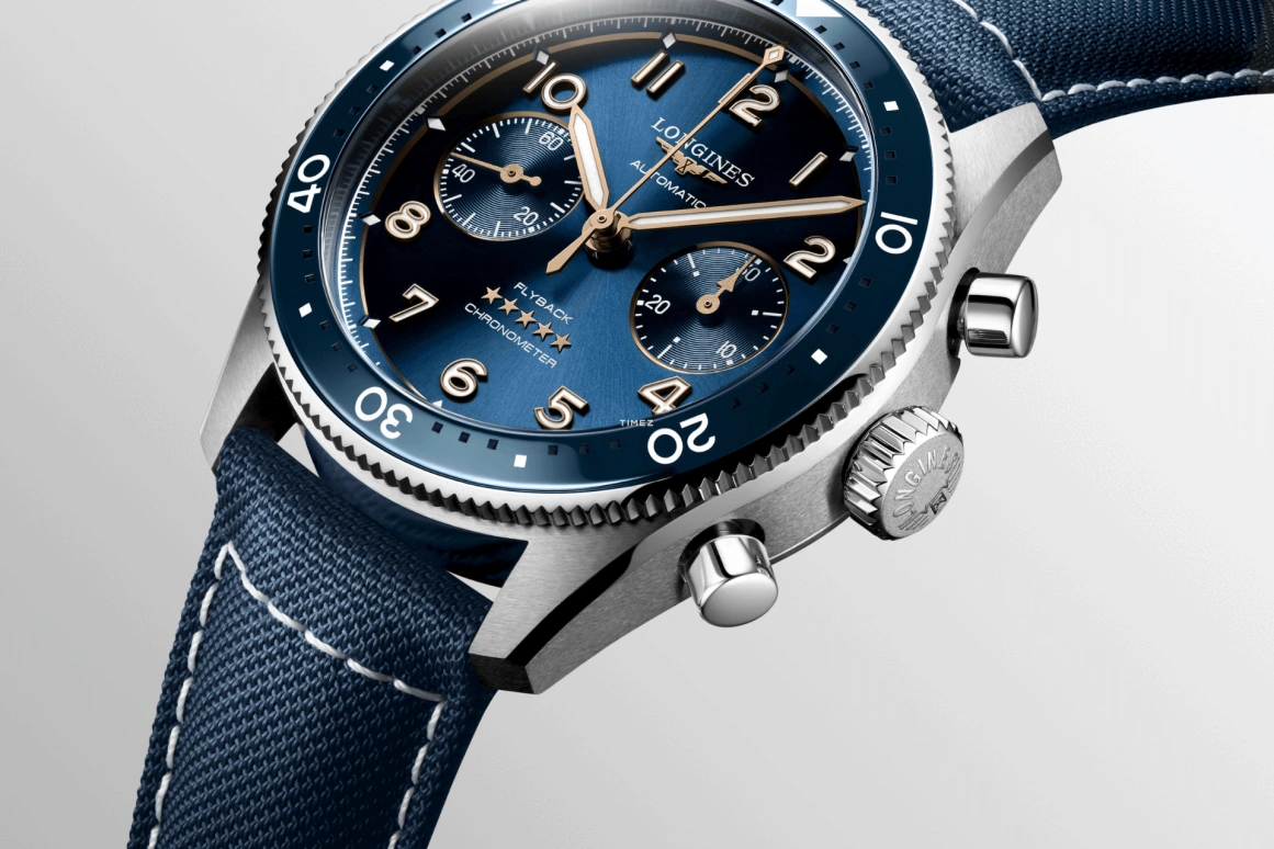 Longines,Spirit 42mm,42mm,Stainless Steel,Blue,Automatic,Chronograph,Flyback,L3,L3.821.4.93.2